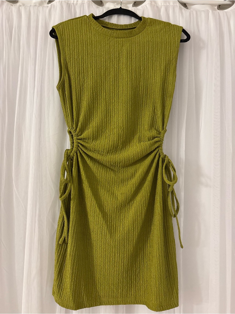 Sleeveless Olive Green Ruched Side-Tie Dress